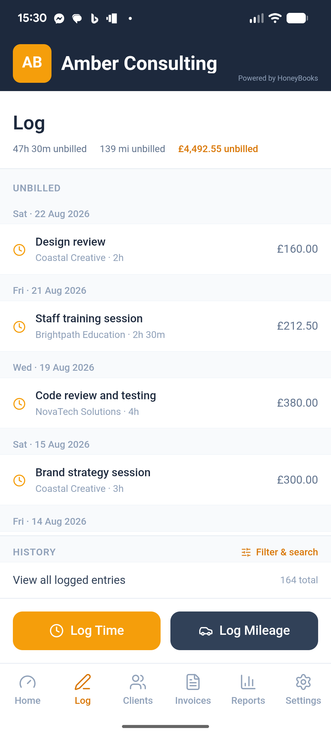 Time tracking screenshot